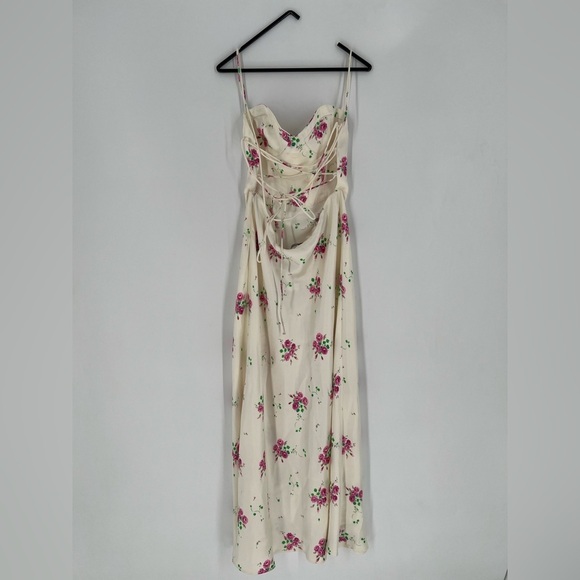 Zara Satin Floral Bustier Front Slit Strappy Midi Dress - Picture 6 of 12